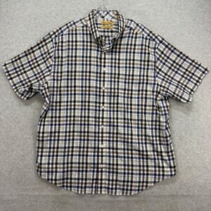 Roundtree & Yorke Gold Label Shirt Mens XXL Big Blue Brown Check Performance